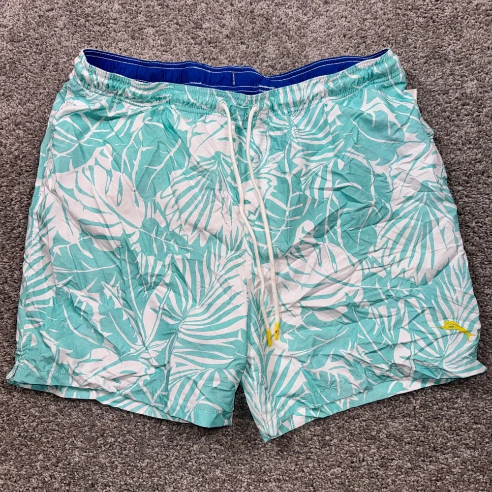 Tommy Bahama Swim Trunks Mens Tropical Palm Leaf Aqua White XL NEW
